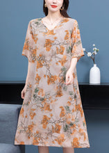 Load image into Gallery viewer, Plus Size Floral V Neck Print  Patchwork Silk Mid Dress Summer