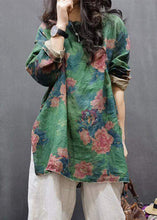 Load image into Gallery viewer, Plus Size Green O-Neck Patchwork Linen Shirts Fall