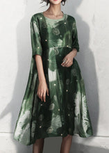 Load image into Gallery viewer, Plus Size Green O Neck Print Cotton Dress Half Sleeve