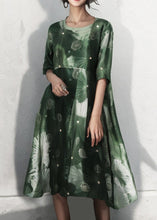 Load image into Gallery viewer, Plus Size Green O Neck Print Cotton Dress Half Sleeve