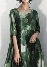 Load image into Gallery viewer, Plus Size Green O Neck Print Cotton Dress Half Sleeve