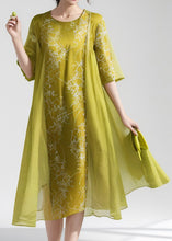 Load image into Gallery viewer, Plus Size Green O Neck Print False Two Pieces Silk Dress Summer