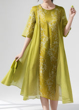 Load image into Gallery viewer, Plus Size Green O Neck Print False Two Pieces Silk Dress Summer