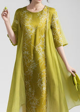 Load image into Gallery viewer, Plus Size Green O Neck Print False Two Pieces Silk Dress Summer