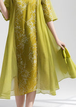 Load image into Gallery viewer, Plus Size Green O Neck Print False Two Pieces Silk Dress Summer