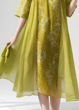 Load image into Gallery viewer, Plus Size Green O Neck Print False Two Pieces Silk Dress Summer