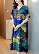 Load image into Gallery viewer, Plus Size Green O Neck Print Silk Long Dresses Summer