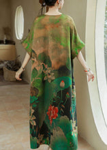 Load image into Gallery viewer, Plus Size Green O Neck Print Silk Long Dresses Summer