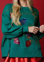 Load image into Gallery viewer, Plus Size Green O-Neck Sequins Patchwork Loose Sweatshirts Fall