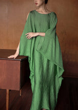 Load image into Gallery viewer, Plus Size Green O Neck Solid Cotton Long Dress Batwing Sleeve