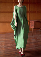 Load image into Gallery viewer, Plus Size Green O Neck Solid Cotton Long Dress Batwing Sleeve