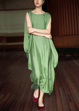 Load image into Gallery viewer, Plus Size Green O Neck Solid Cotton Long Dress Batwing Sleeve