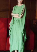 Load image into Gallery viewer, Plus Size Green O Neck Solid Cotton Long Dress Batwing Sleeve