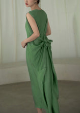 Load image into Gallery viewer, Plus Size Green O Neck Solid Cotton Long Dress Batwing Sleeve