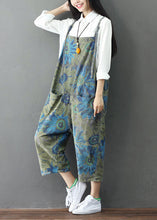 Load image into Gallery viewer, Plus Size Green Print Cotton Denim Jumpsuit Ripped Jeans Spring