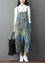 Load image into Gallery viewer, Plus Size Green Print Cotton Denim Jumpsuit Ripped Jeans Spring