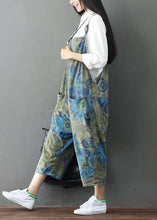 Load image into Gallery viewer, Plus Size Green Print Cotton Denim Jumpsuit Ripped Jeans Spring