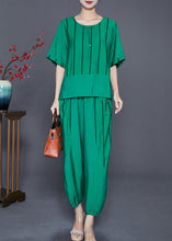 Load image into Gallery viewer, Plus Size Green Striped Patchwork Linen Two Piece Set Outfits Summer