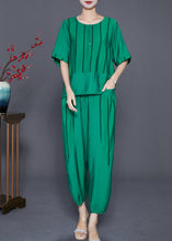 Load image into Gallery viewer, Plus Size Green Striped Patchwork Linen Two Piece Set Outfits Summer