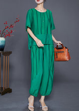 Load image into Gallery viewer, Plus Size Green Striped Patchwork Linen Two Piece Set Outfits Summer