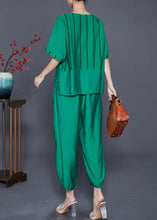 Load image into Gallery viewer, Plus Size Green Striped Patchwork Linen Two Piece Set Outfits Summer