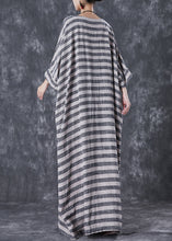 Load image into Gallery viewer, Plus Size Grey Oversized Striped Linen Ankle Dress Gown Batwing Sleeve