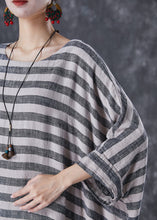 Load image into Gallery viewer, Plus Size Grey Oversized Striped Linen Ankle Dress Gown Batwing Sleeve