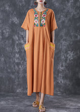 Load image into Gallery viewer, Plus Size Khaki Embroidered Linen Maxi Dress Summer