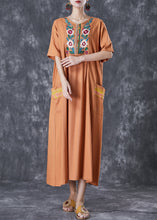 Load image into Gallery viewer, Plus Size Khaki Embroidered Linen Maxi Dress Summer