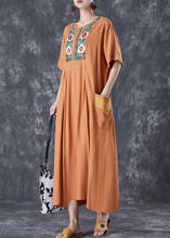 Load image into Gallery viewer, Plus Size Khaki Embroidered Linen Maxi Dress Summer