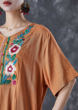 Load image into Gallery viewer, Plus Size Khaki Embroidered Linen Maxi Dress Summer