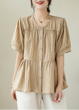 Load image into Gallery viewer, Plus Size Khaki O-Neck Patchwork Wrinkled Cotton Shirt Summer