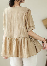 Load image into Gallery viewer, Plus Size Khaki O-Neck Patchwork Wrinkled Cotton Shirt Summer