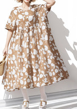 Load image into Gallery viewer, Plus Size Khaki O Neck Print Cotton Dresses Summer