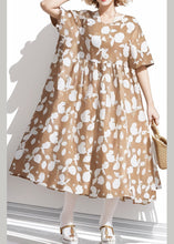 Load image into Gallery viewer, Plus Size Khaki O Neck Print Cotton Dresses Summer