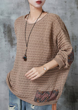 Load image into Gallery viewer, Plus Size Khaki Oversized Patchwork Knit Tops Spring