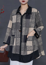 Load image into Gallery viewer, Plus Size Khaki Plaid Patchwork Chiffon Shirts Spring