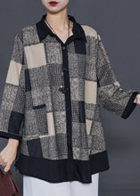 Load image into Gallery viewer, Plus Size Khaki Plaid Patchwork Chiffon Shirts Spring