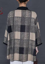 Load image into Gallery viewer, Plus Size Khaki Plaid Patchwork Chiffon Shirts Spring