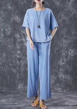 Load image into Gallery viewer, Plus Size Light Blue Oversized Draping Denim Two Piece Set Outfits Summer