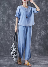 Load image into Gallery viewer, Plus Size Light Blue Oversized Draping Denim Two Piece Set Outfits Summer