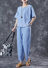 Load image into Gallery viewer, Plus Size Light Blue Oversized Draping Denim Two Piece Set Outfits Summer