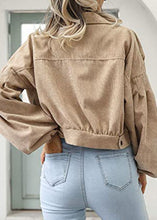 Load image into Gallery viewer, Plus Size Light Camel Peter Pan Collar Corduroy Short Coat Fall