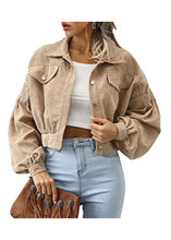 Load image into Gallery viewer, Plus Size Light Camel Peter Pan Collar Corduroy Short Coat Fall