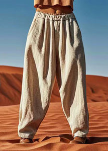 Plus Size Linen Patchwork Elastic Waist Waist Wide Pants