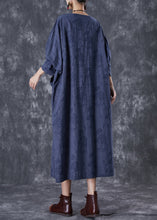 Load image into Gallery viewer, Plus Size Navy Asymmetrical Pockets Striped Linen Gown Dresses Fall