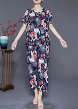 Load image into Gallery viewer, Plus Size Navy Elephant Print Chiffon Women Sets 2 Pieces Summer