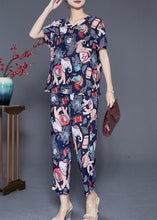 Load image into Gallery viewer, Plus Size Navy Elephant Print Chiffon Women Sets 2 Pieces Summer