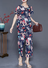 Load image into Gallery viewer, Plus Size Navy Elephant Print Chiffon Women Sets 2 Pieces Summer