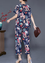 Load image into Gallery viewer, Plus Size Navy Elephant Print Chiffon Women Sets 2 Pieces Summer